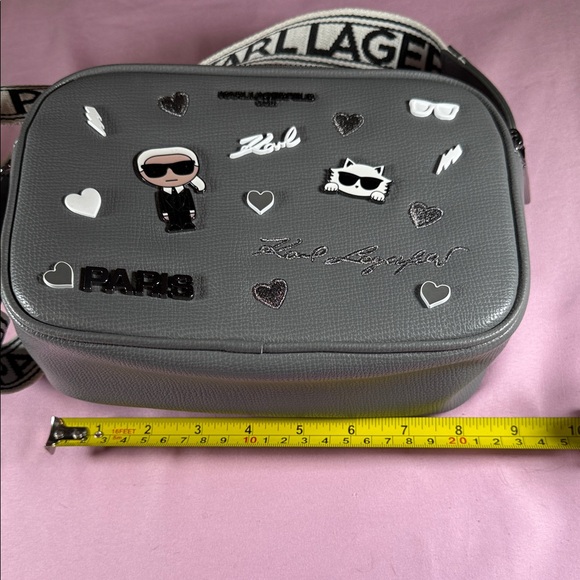 Karl Lagerfeld Gray Maybelle Crossbody with Branded Webbing Strap and Charms - Picture 5 of 6